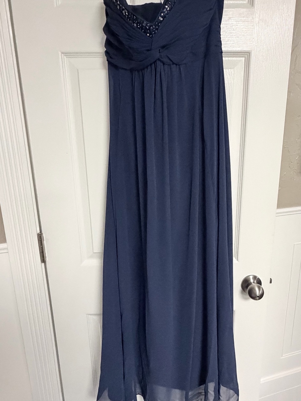David's Bridal Navy Blue Chiffon Strapless Maxi Dress